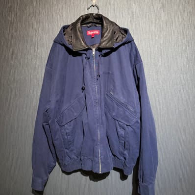 Supreme Leather Collar Utility Jacket "Navy"