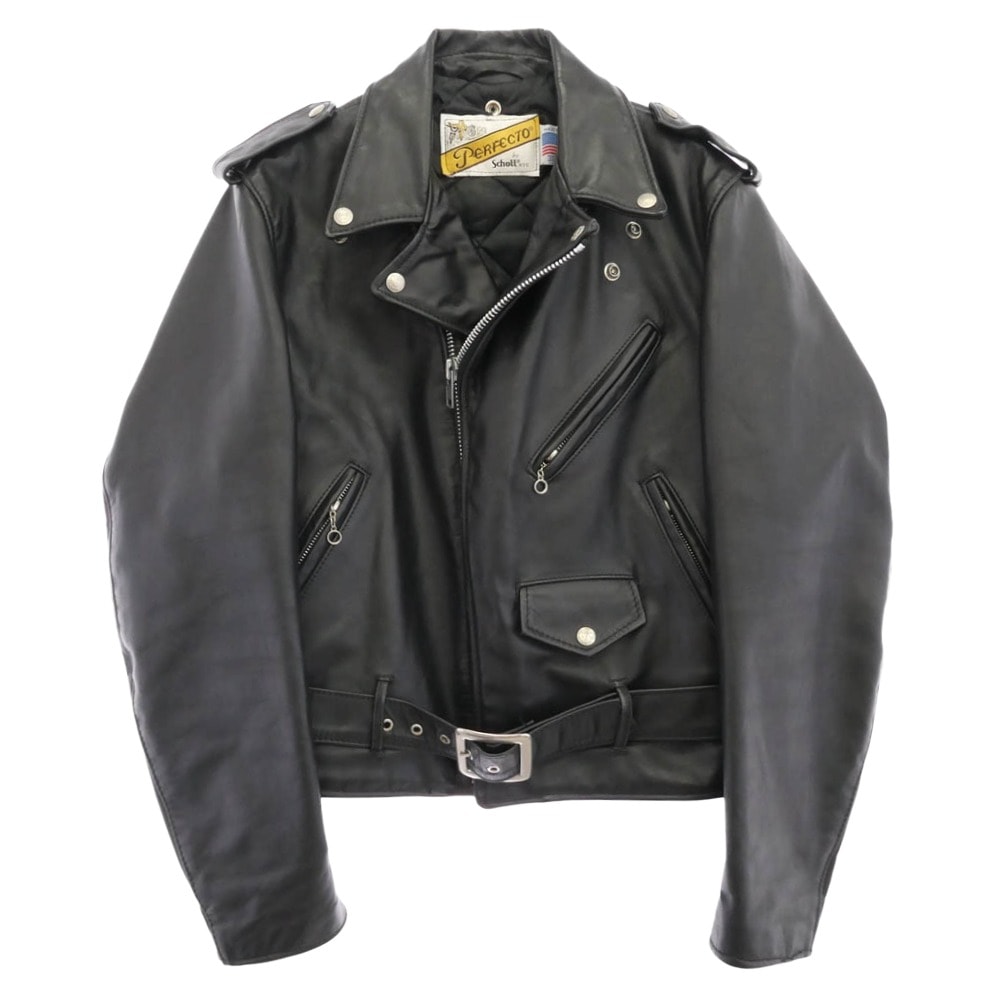 schott ショット ライダースジャケット 618 USA製 Perfecto バイカータグ ダブルライダースジャケット ブラック系 38【中古】