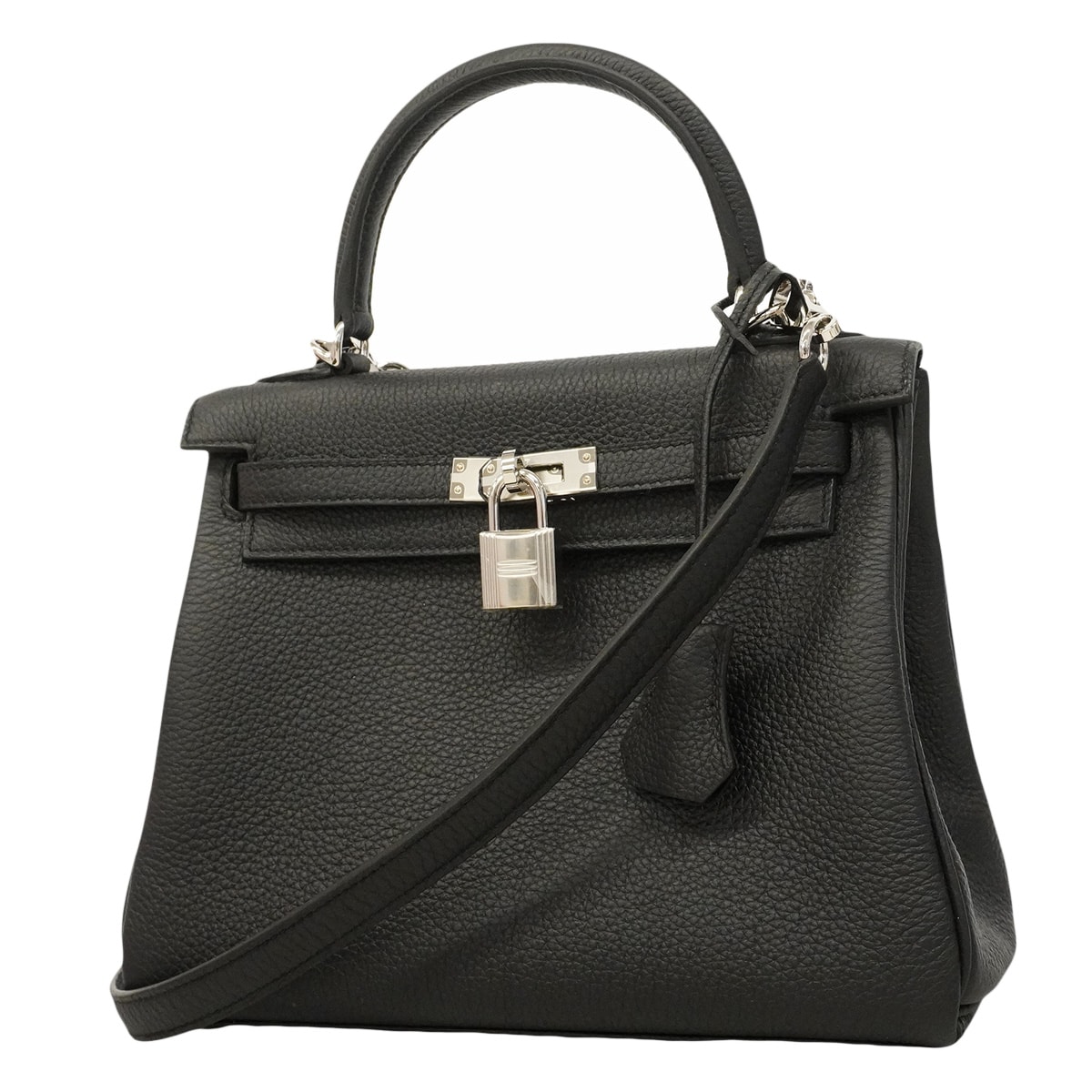 ★SALE【6hc1522-g】エルメス ハンドバッグ ケリー25 トゴ ブラック シルバー金具 G刻印 2wayバッグ【中古】レディース