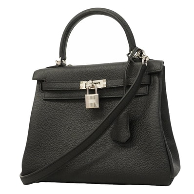 ★SALE【6hc1522-g】エルメス ハンドバッグ ケリー25 トゴ ブラック シルバー金具 G刻印 2wayバッグ【中古】レディース