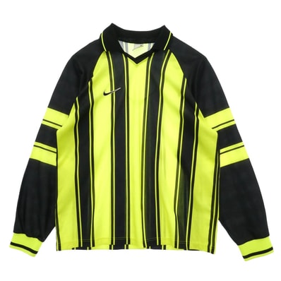 NIKE ナイキ F8PKH 90s 銀タグ UK製 サッカー ユニフォーム ストライプ ゲームシャツ 長袖カットソー イエロー系 ブラック系 XL【中古】