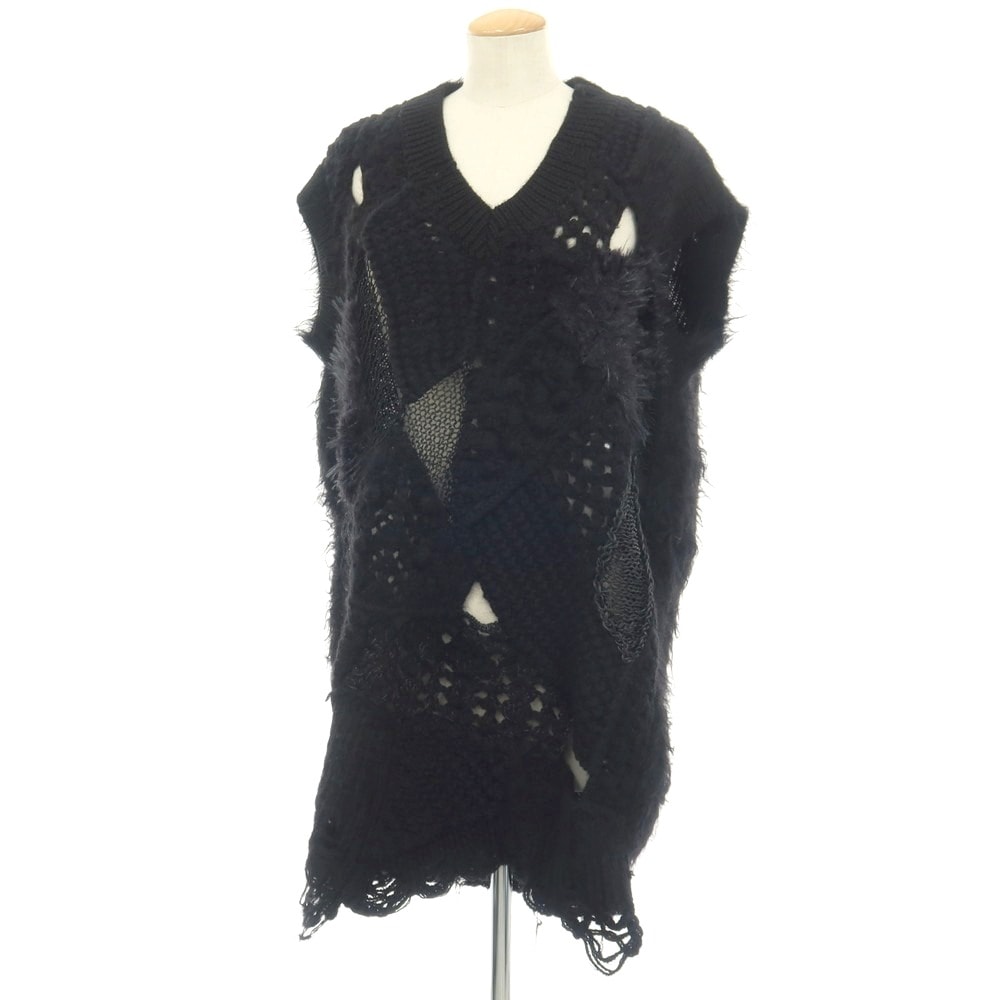 【中古】ジュンヤワタナベ JUNYA WATANABE 2025年秋冬 異素材切り替え Vネック ニットベスト ブラック【サイズM】【レディース】