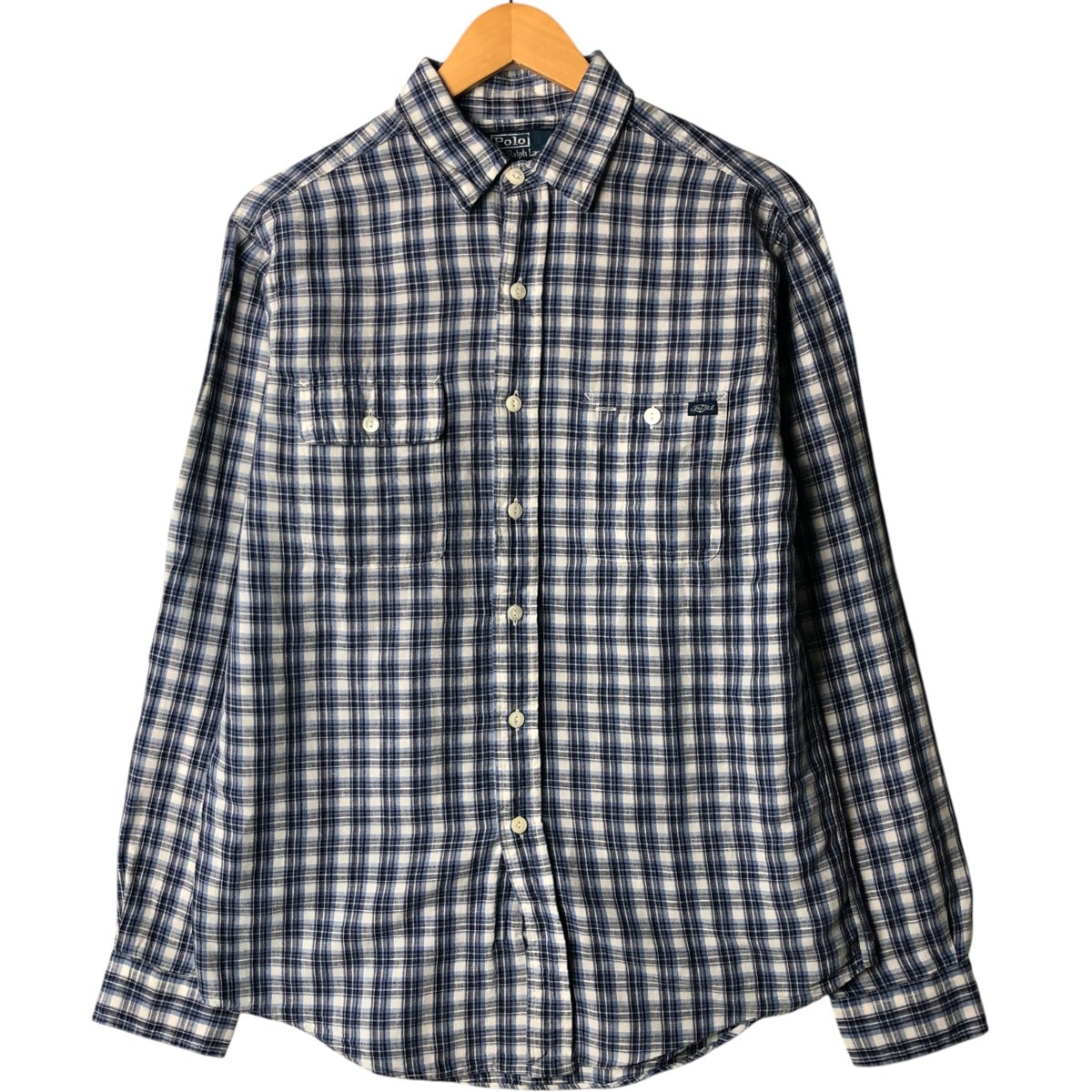 古着 ラルフローレン Ralph Lauren POLO by Ralph Lauren チェック柄 長袖 リネンシャツ メンズM相当/eaa577508