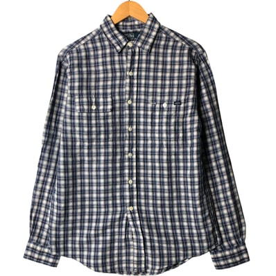 古着 ラルフローレン Ralph Lauren POLO by Ralph Lauren チェック柄 長袖 リネンシャツ メンズM相当/eaa577508