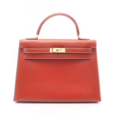 エルメス HERMES ケリー32 外縫い 2WAY ハンドバッグ バッグ カーフ(牛革) ボックスカーフ ブリック □A刻印(1997年製造) レディース ブラウン系 【中古】