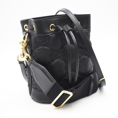 美品 GUCCI グッチ GGマトラッセ バケットバッグ ショルダーバッグ 728231 2wayショルダーバッグ ブラック パープル ナイロン レザー レディース