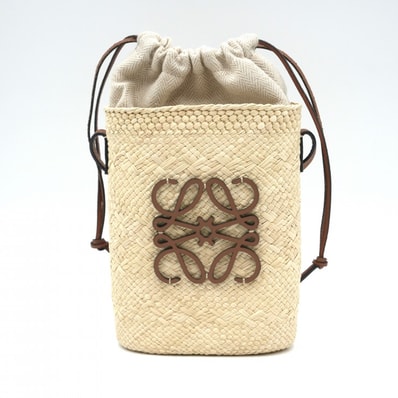 LOEWE(ロエベ)スクエア ポケット ショルダーバッグ ポシェット アナグラム ラフィア レザー ナチュラル ブラウン レディース 【中古】