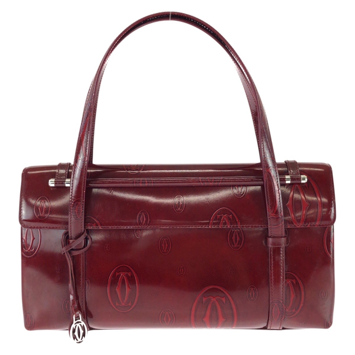 美品 CARTIER カルティエ ハッピーバースデー ワインレッド ボルドー シルバー金具 エナメル ハンドバッグ バニティバッグ 604193 【中古】