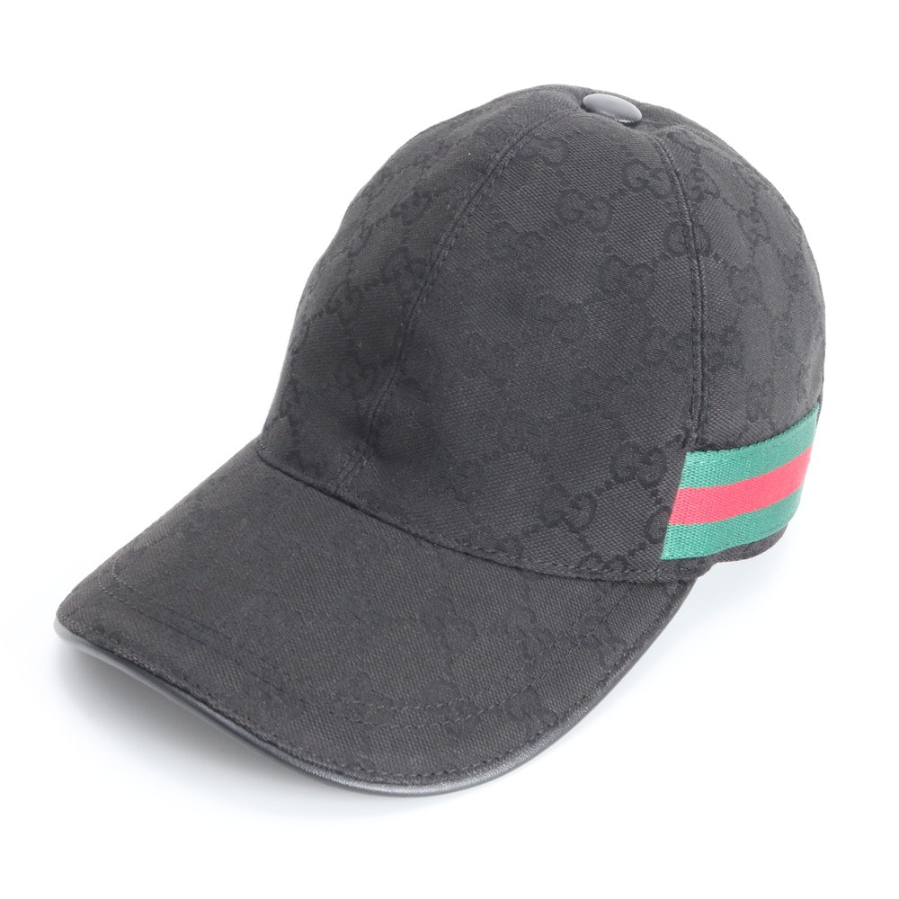 ■極美品 グッチ GGキャンバス シェリー ライン ベースボール 帽子 Mサイズ