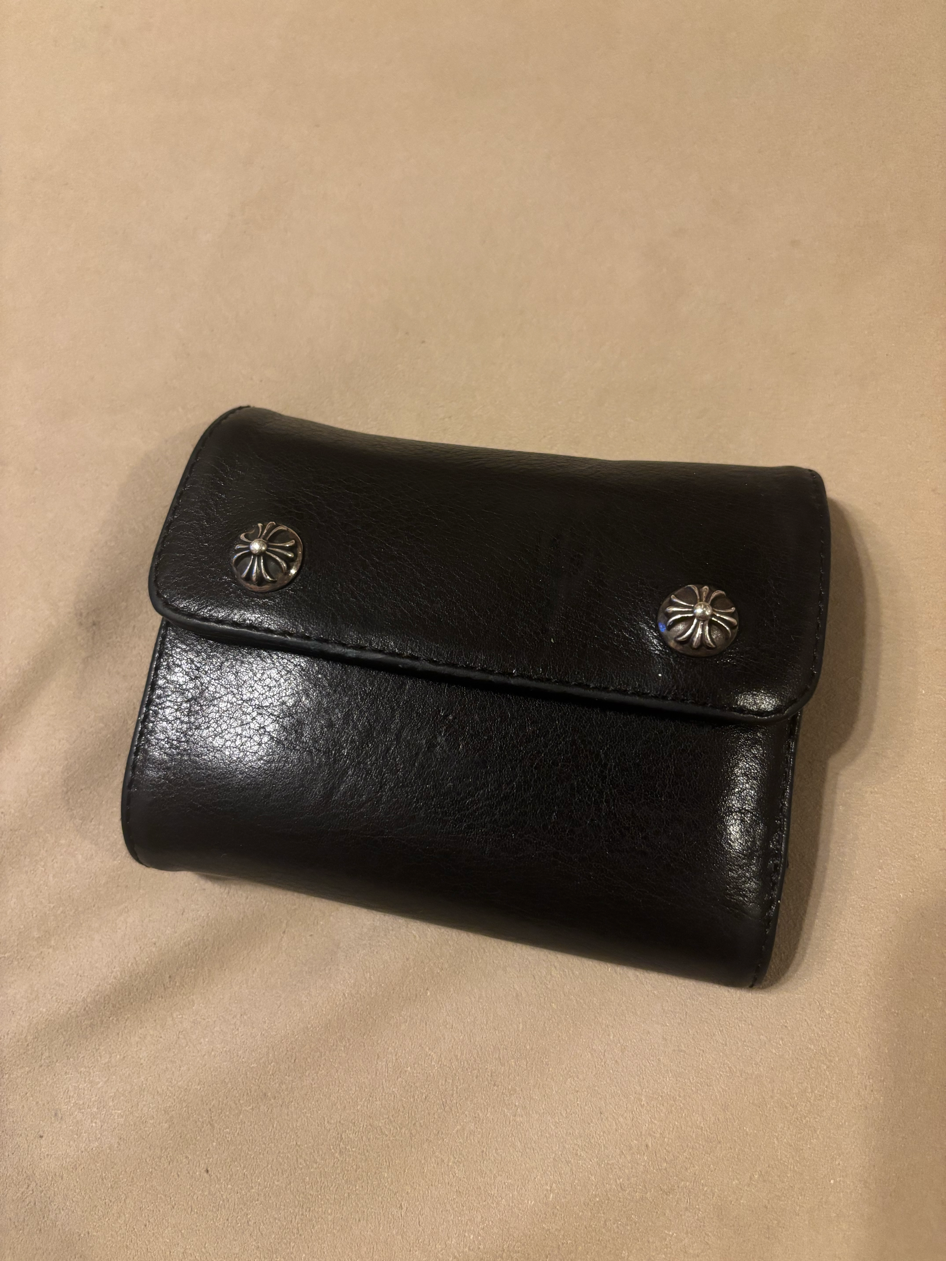 Chrome Hearts Wave Mini Cross Ball Button Leather Wallet "Black"