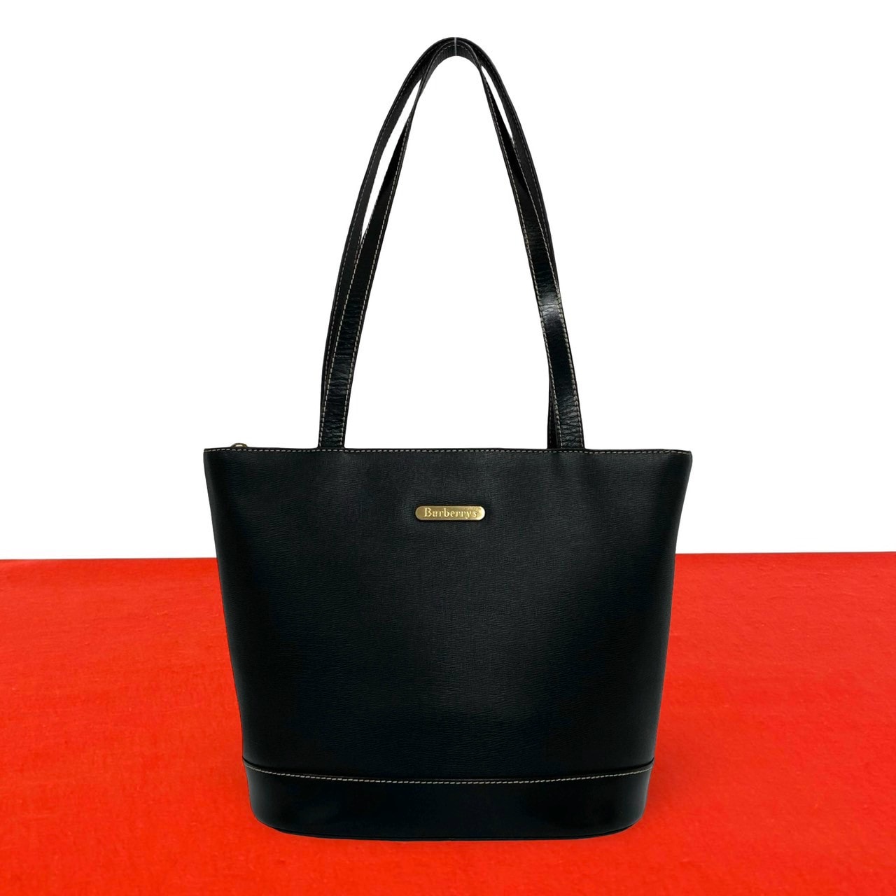 BURBERRY バーバリー ロゴ 金具 ノバチェック レザー トートバッグ ブラック
74057