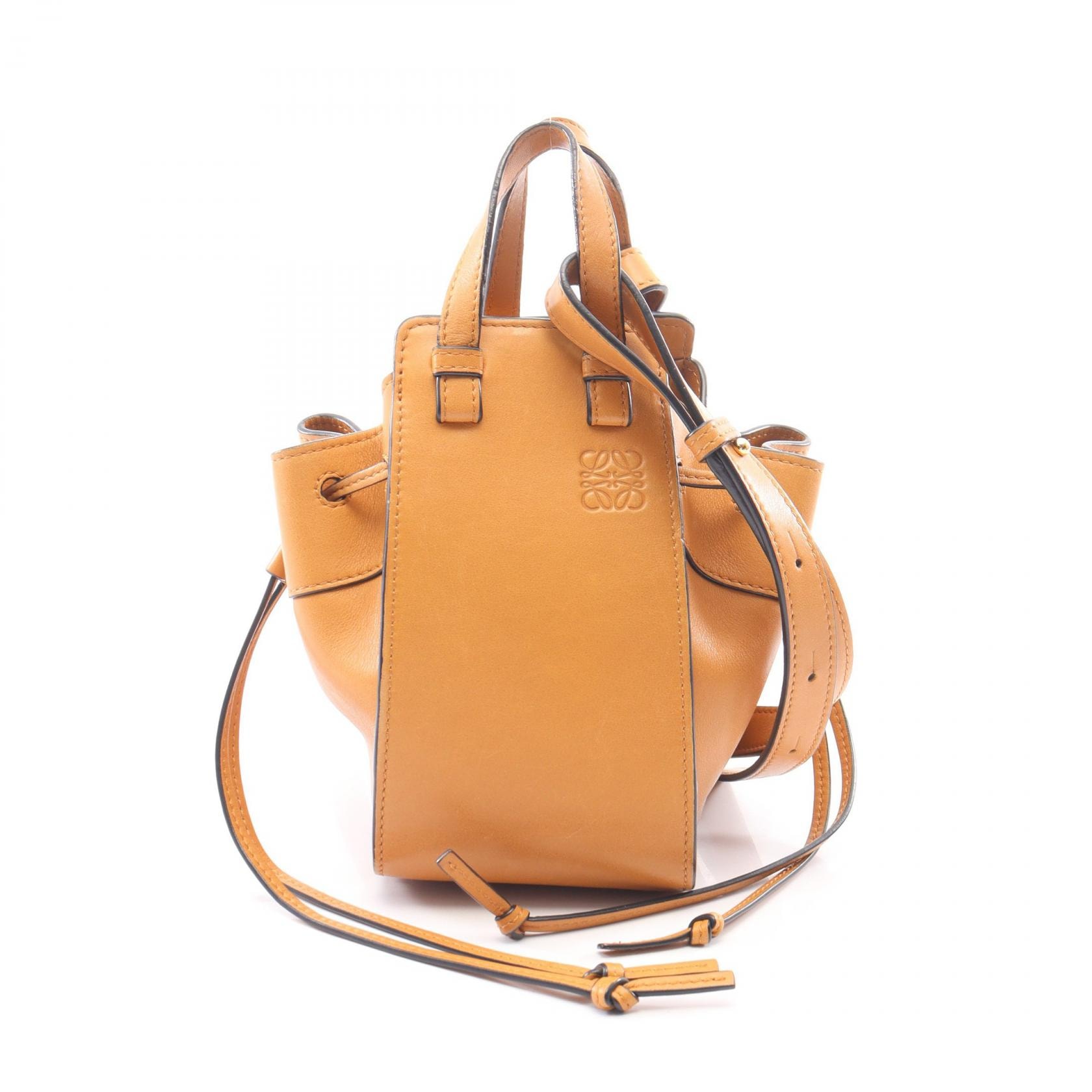 ロエベ LOEWE ハンモック ドローストリングバッグ ミニ 2WAY ハンドバッグ バッグ レザー レディース ブラウン系 314.12.V07 【中古】