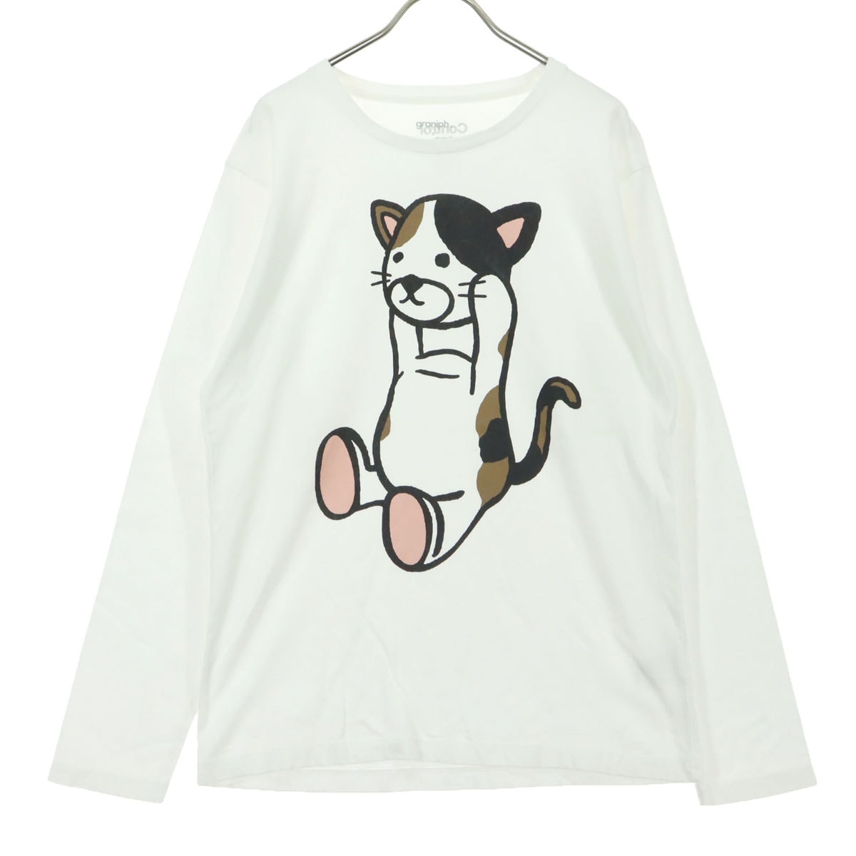 graniph グラニフ プリント柄 長袖 Tシャツ S アイボリー ロンT 猫
