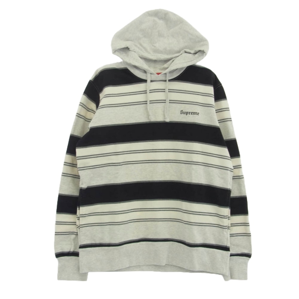 Supreme シュプリーム パーカー 17SS Striped Hooded Crewneck ストライプ フーデッド クルーネック スウェット パーカー ホワイト ブラック M ホワイト系 ブラック系 グレー系 M【中古】