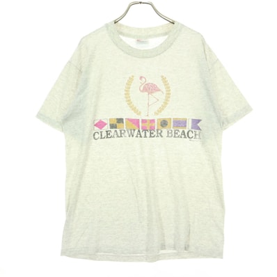 Hanes ヘインズ 90s オールド フロントプリント 半袖 フラミンゴ Tシャツ M グレー