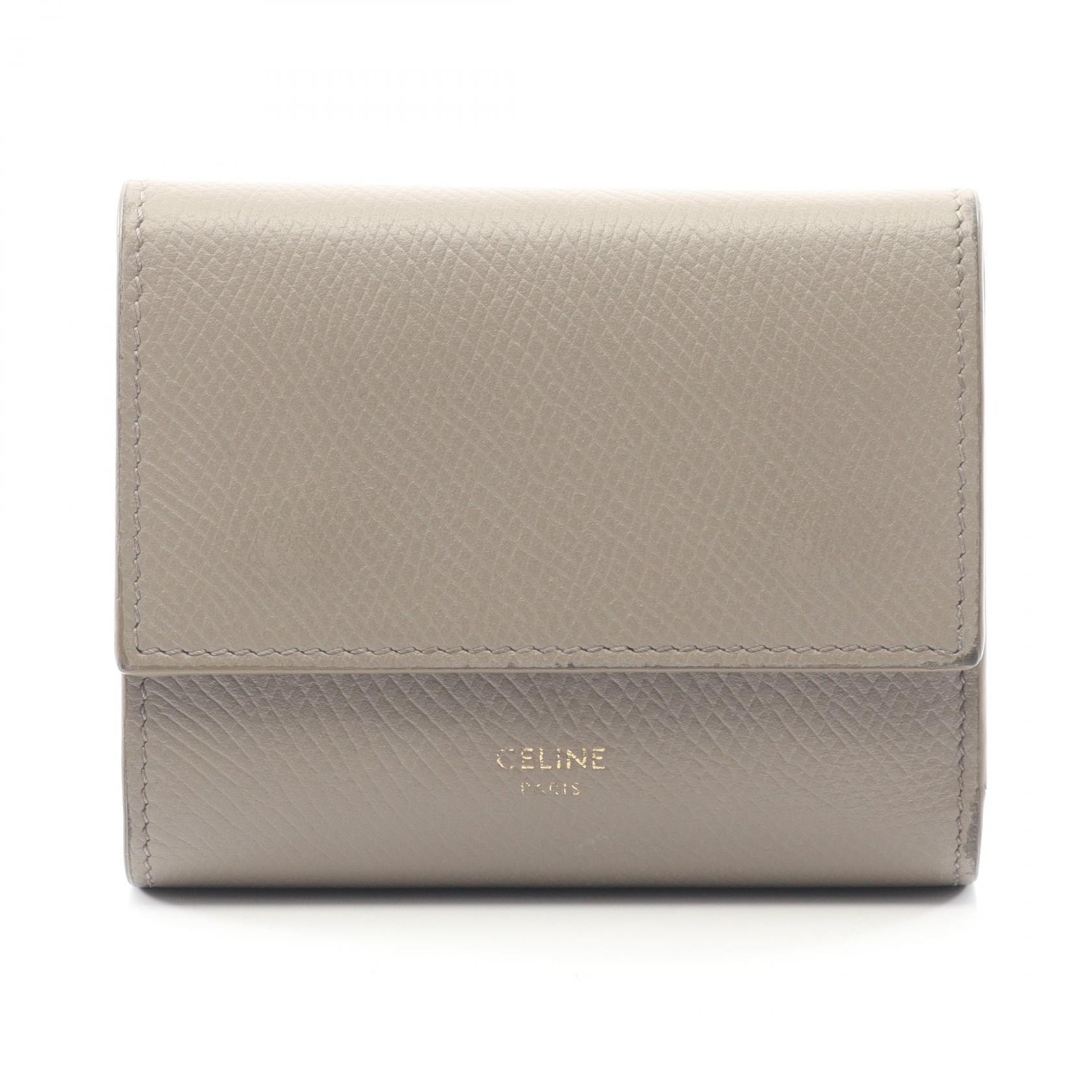 セリーヌ CELINE スモール トリフォールドウォレット 三つ折り財布 財布 レザー レディース ベージュ系 【中古】