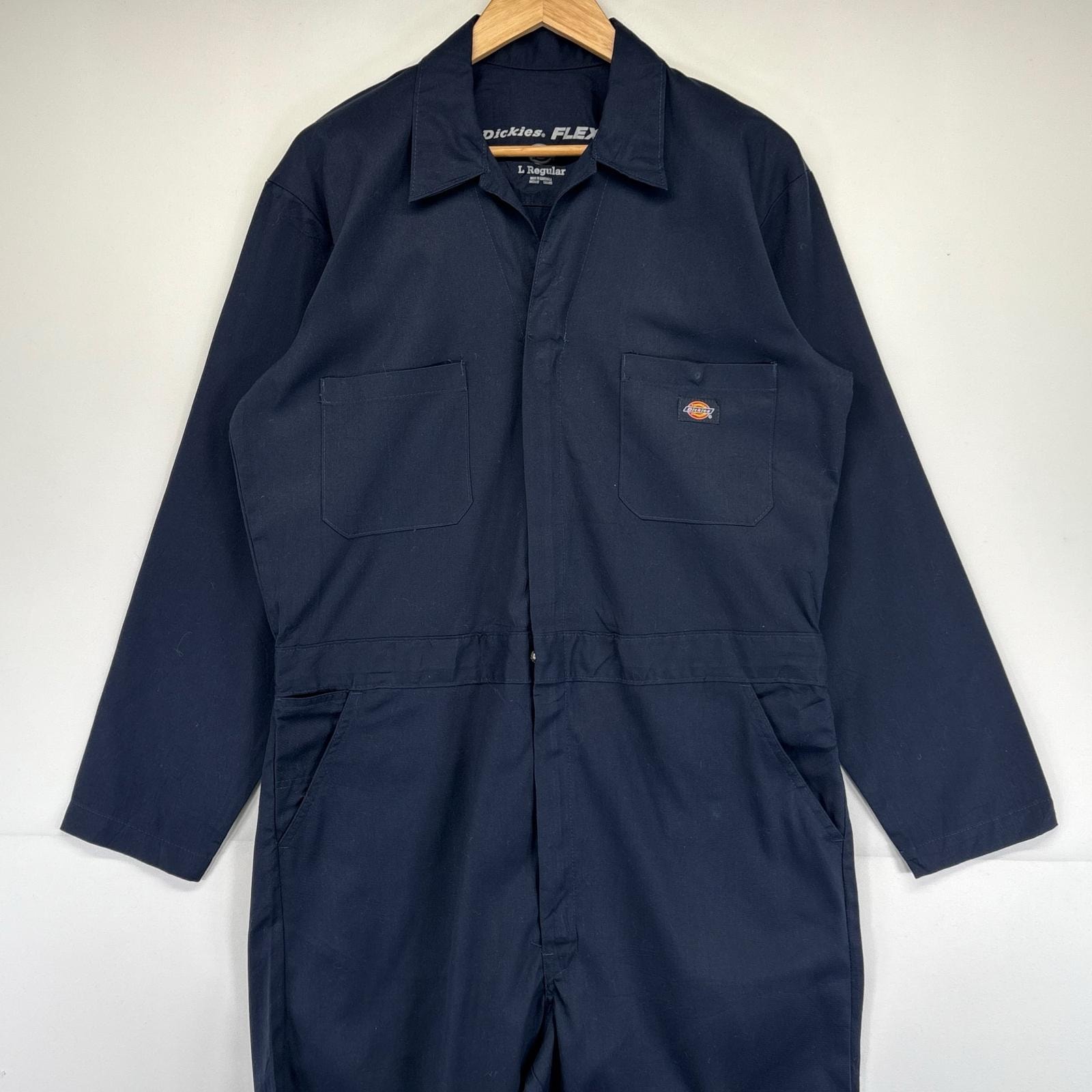 古着 ディッキーズ Dickies 長袖つなぎ オールインワン ワンポイントロゴ 作業着  L regular  ネイビー メンズ