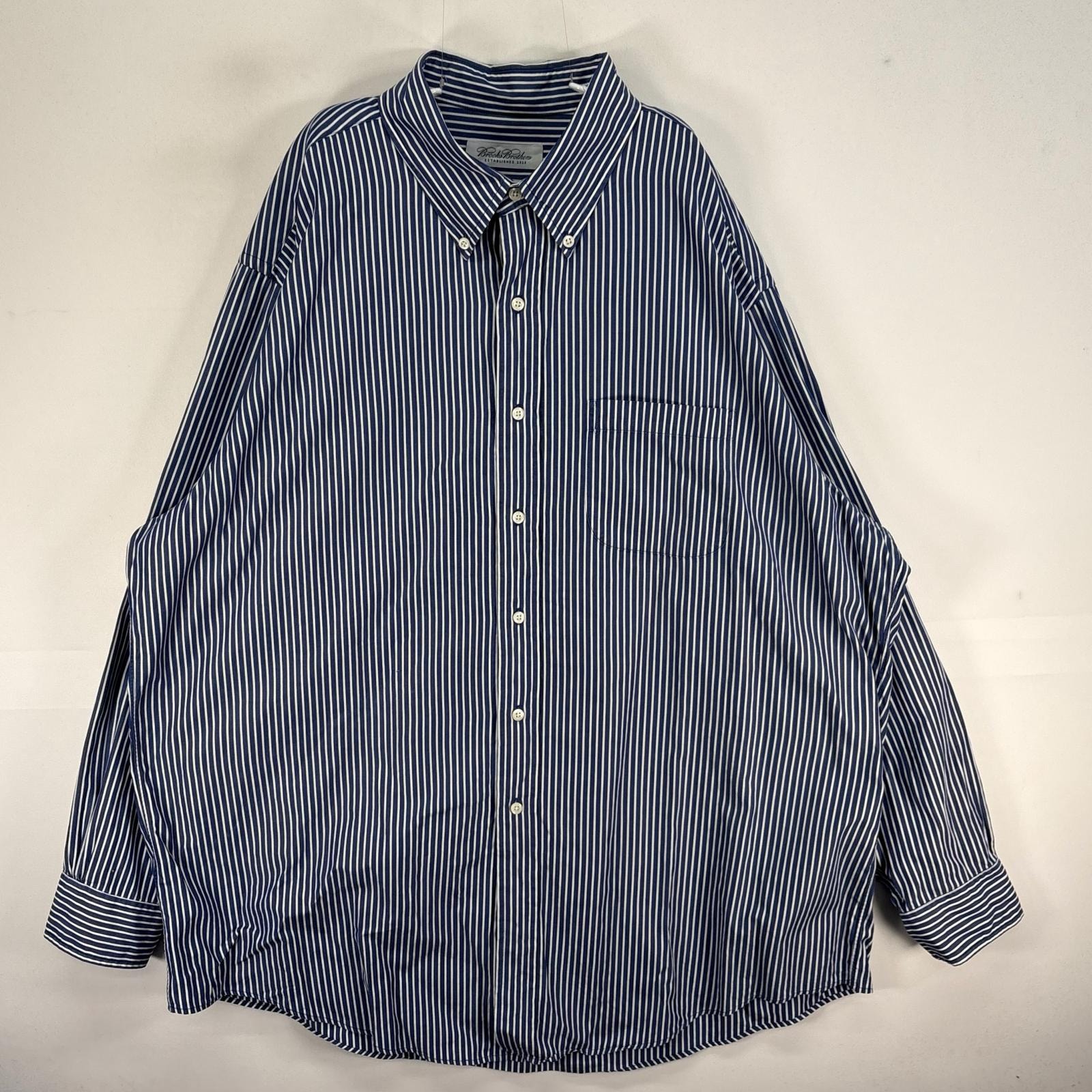 古着 ブルックスブラザーズ Brooks Brothers 長袖シャツ ボタンダウン 胸ポケ 2XL  ネイビー系 ストライプ メンズ