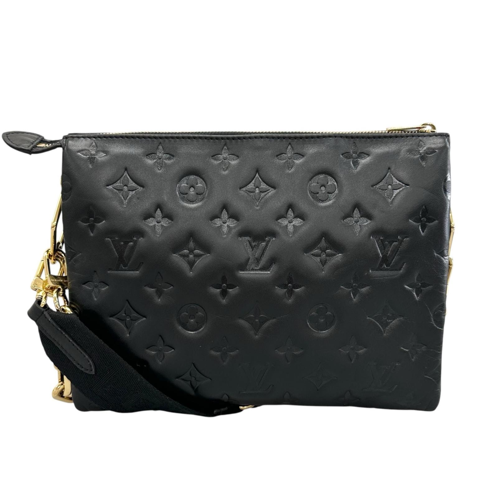 美品 LOUIS VUITTON ルイ・ヴィトン クッサンPM M21260 ショルダーバッグ ブラック レディース モノグラムエンボス【中古】