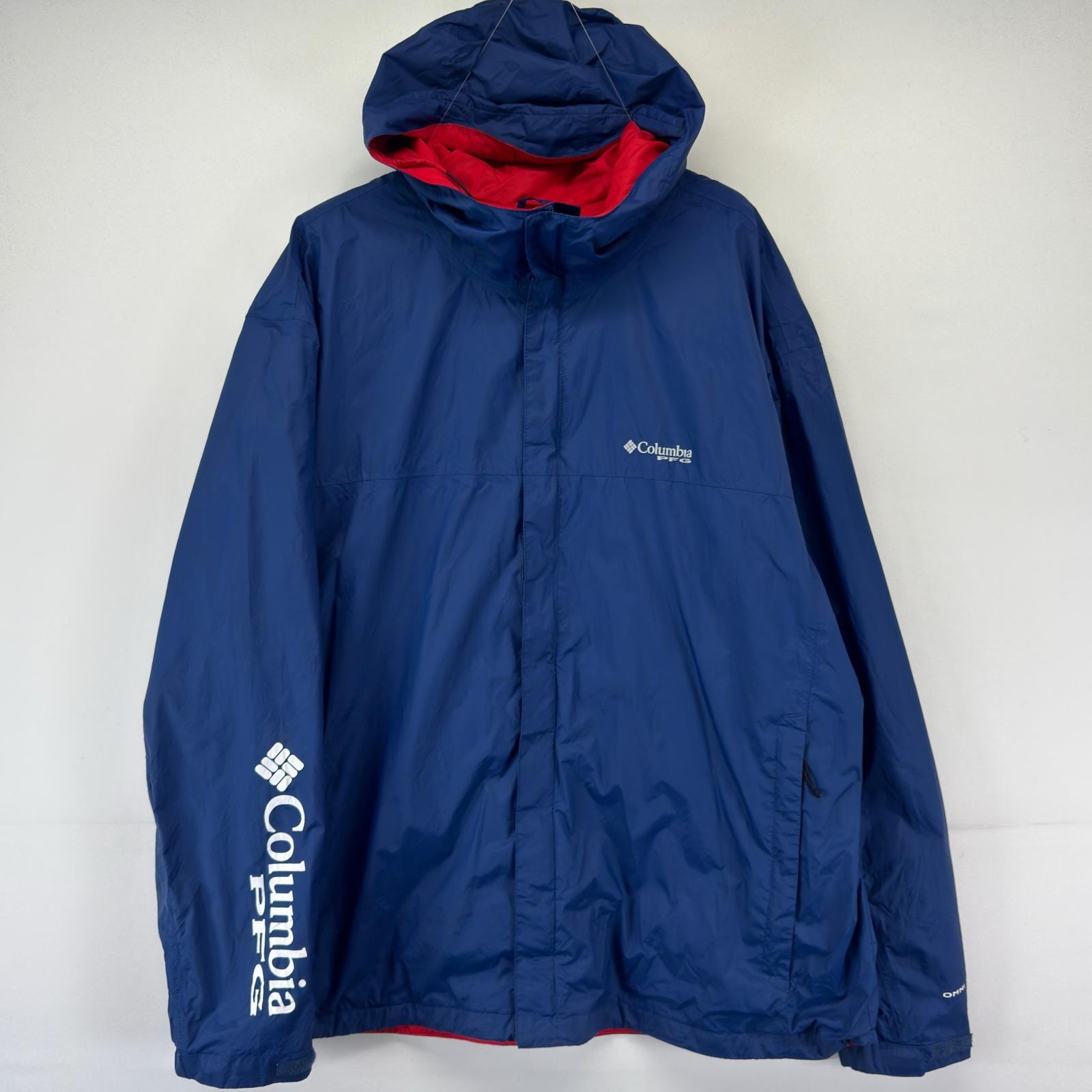 古着 コロンビア Columbia ジャケット フルジップ ワンポイントロゴプリント アウトドア PFG ナイロン パーカー 2XL  ブルー系 メンズ
