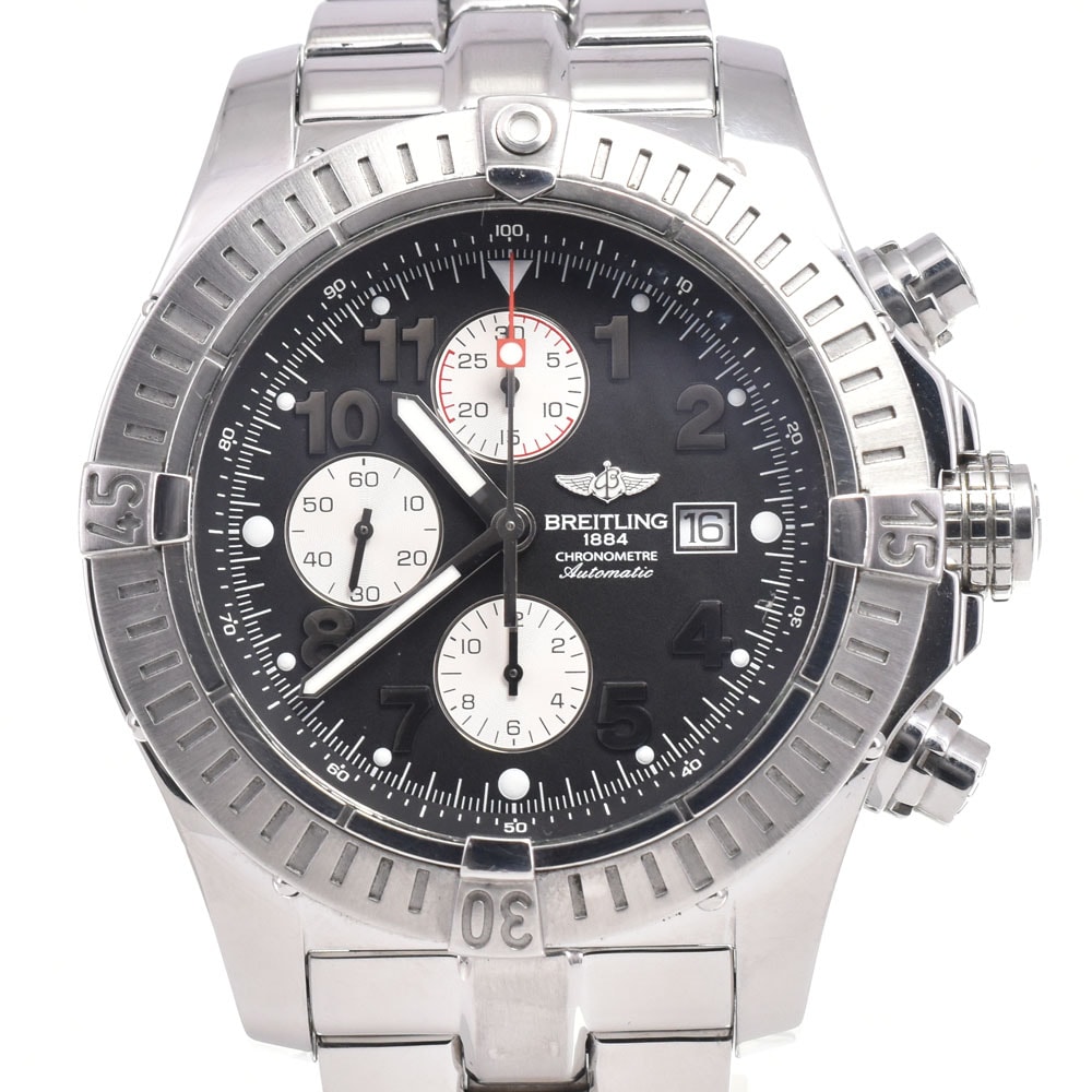 値下 ブライトリング BREITLING A13370 スーパーアベンジャー クロノグラフ ブラック 自動巻き メンズ 良品 腕時計 G#147325