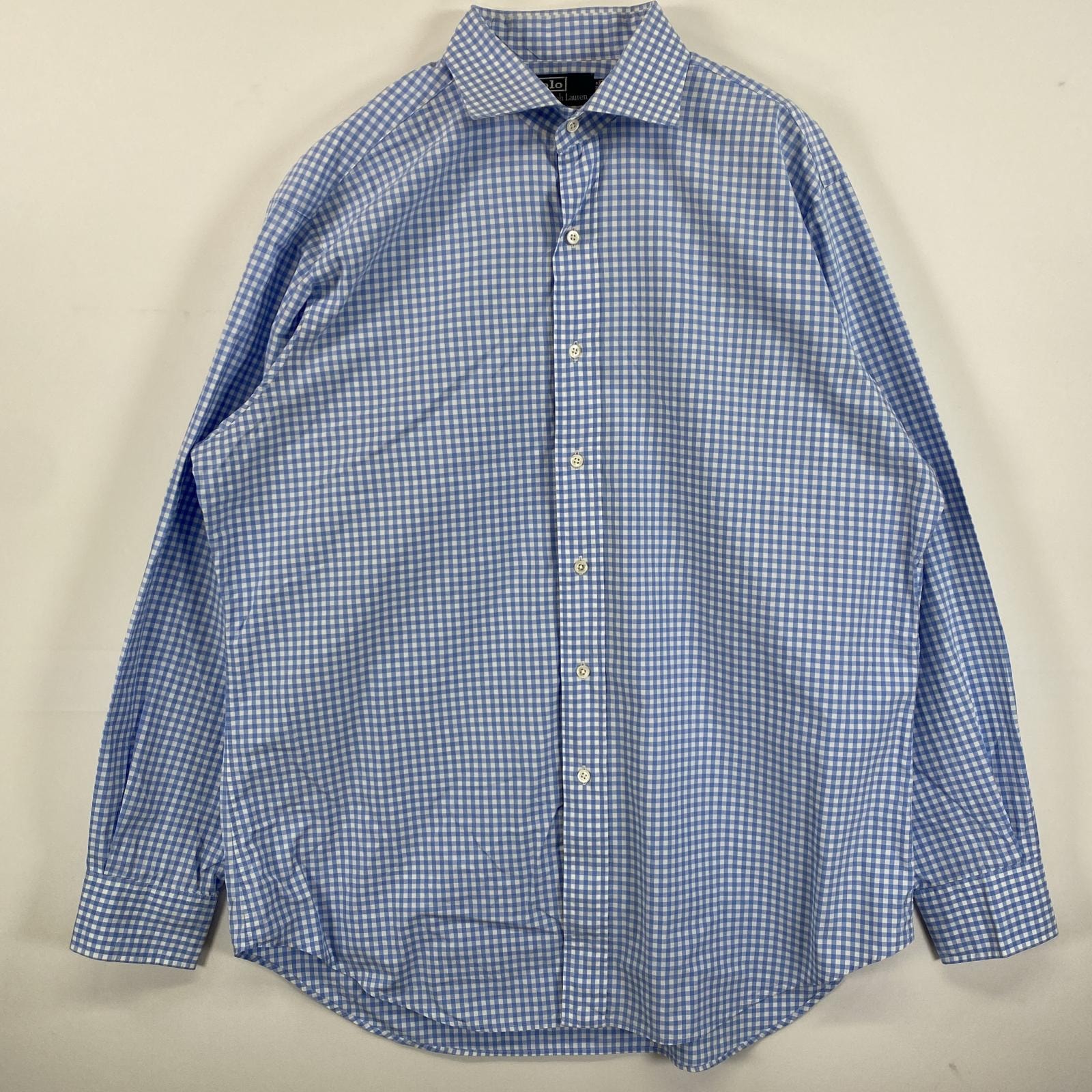 古着 ポロバイラルフローレン Polo by Ralph Lauren 長袖シャツ ビックリサイズ ロゴ無し 16 2/1-34  ブルー系 チェック メンズ