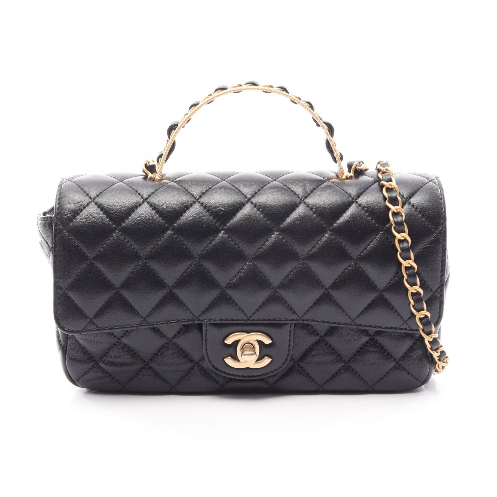 シャネル CHANEL マトラッセ トップハンドル 2WAY ショルダーバッグ バッグ ラムスキン(羊革) レディース ブラック系 AS4408 【中古】