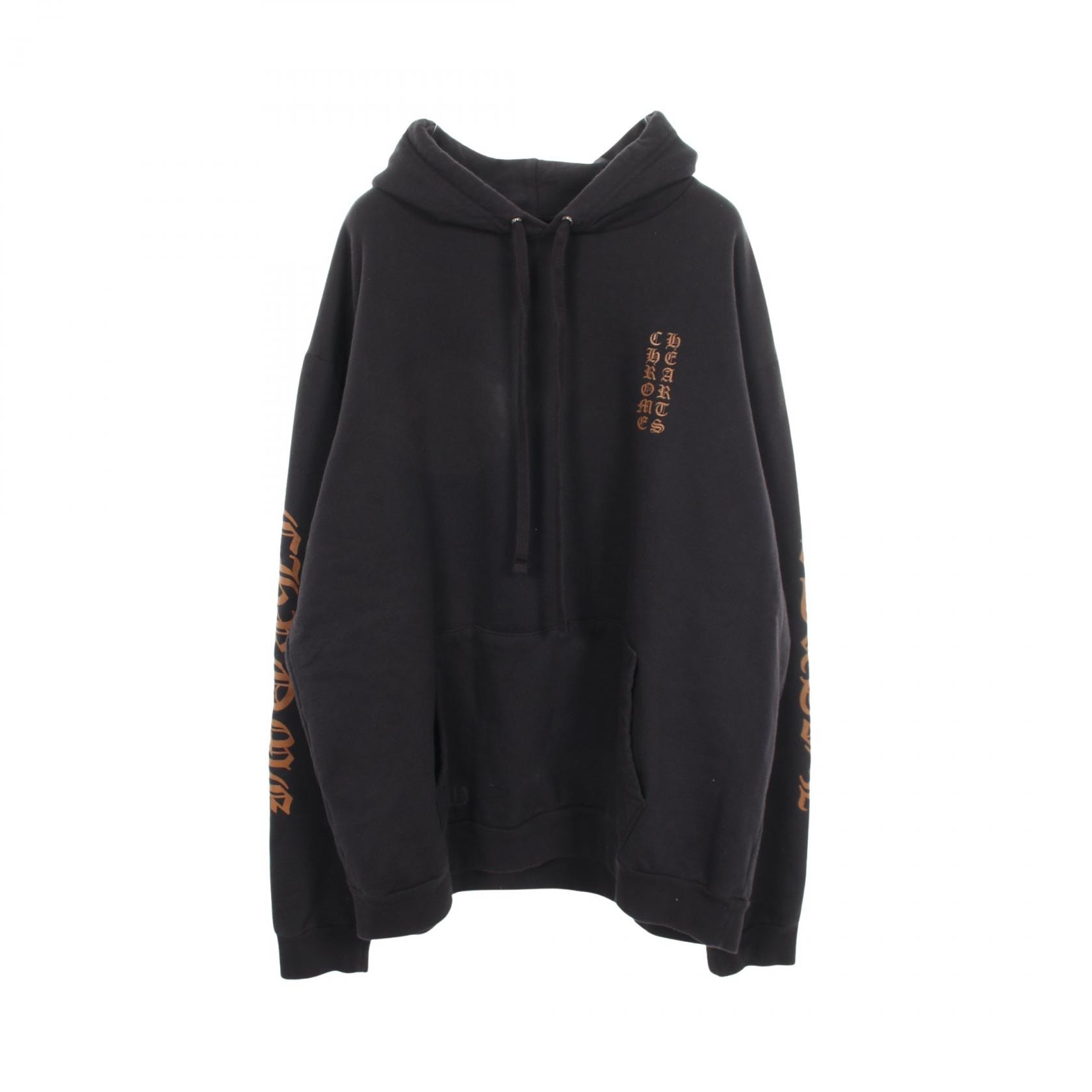 クロムハーツ CHROME HEARTS バーティカルロゴ 裏起毛 パーカー 衣料品 トップス コットン メンズ ブラック系 【中古】