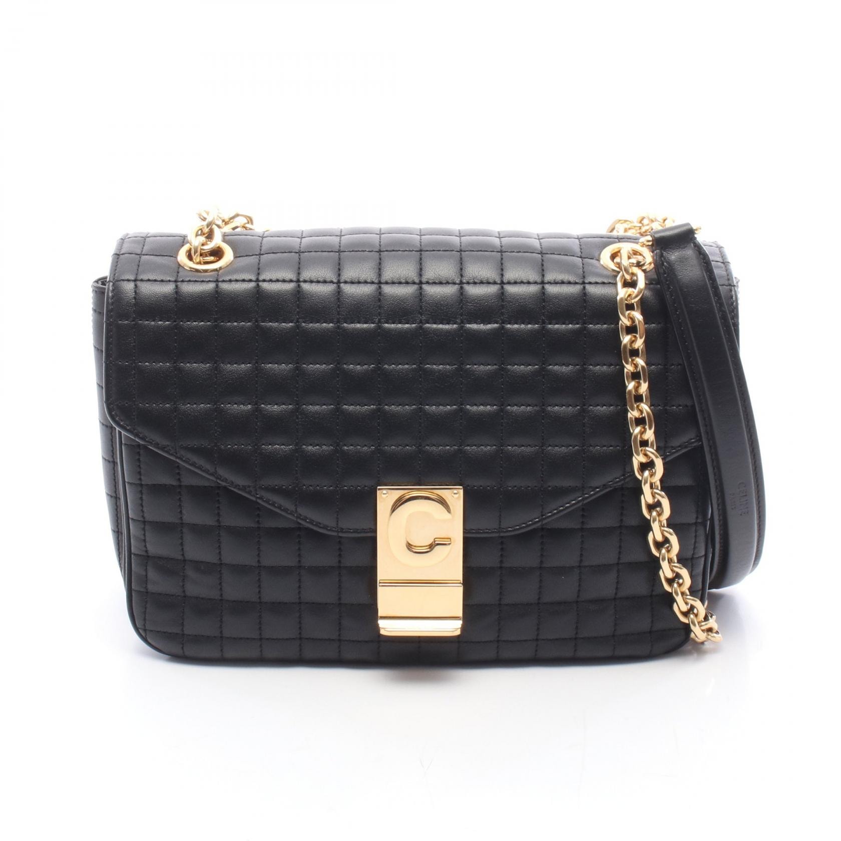 セリーヌ CELINE C セー ミディアム ショルダーバッグ バッグ レザー レディース ブラック系 187253BFC.38NO 【中古】