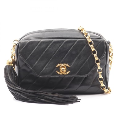 シャネル CHANEL ココマーク バイアスステッチ ショルダーバッグ バッグ ラムスキン(羊革) レディース ブラック系 【中古】