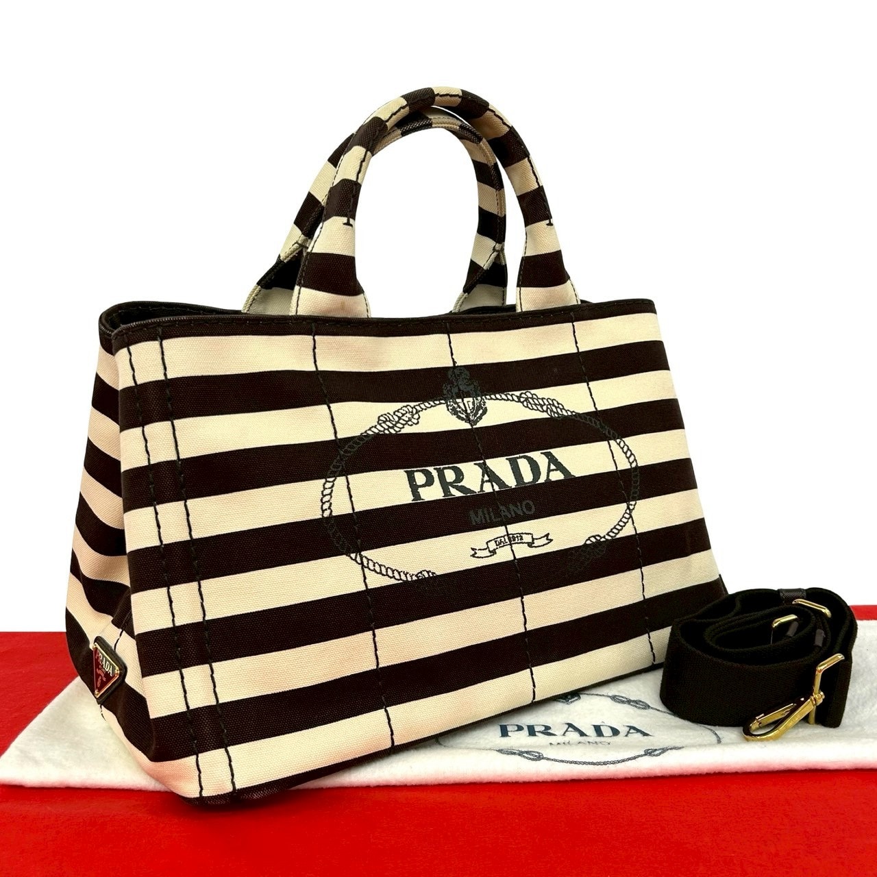 PRADA プラダ カナパ 三角ロゴ 金具 キャンバス ショルダーバッグ ブラウン
 17178