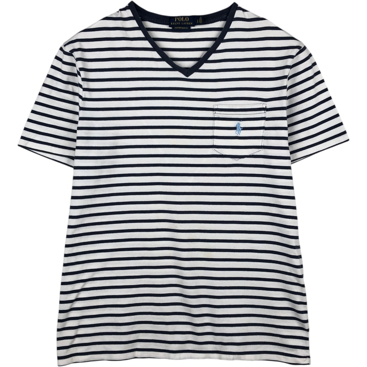 古着 ラルフローレン Ralph Lauren POLO RALPH LAUREN CUSTOM SLIM FIT Vネック 半袖 ボーダーTシャツ メンズL相当/eaa621648
