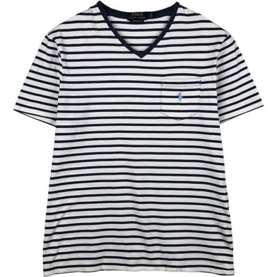 古着 ラルフローレン Ralph Lauren POLO RALPH LAUREN CUSTOM SLIM FIT Vネック 半袖 ボーダーTシャツ メンズL相当/eaa621648