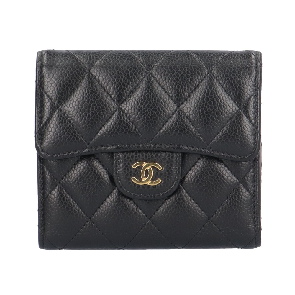 シャネル クラシックスモールフラップウォレット マトラッセ 三つ折り財布 キャビアスキン AP0231 レディース CHANEL  中古