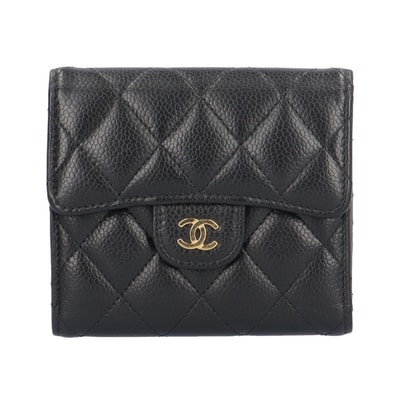 シャネル クラシックスモールフラップウォレット マトラッセ 三つ折り財布 キャビアスキン AP0231 レディース CHANEL 中古