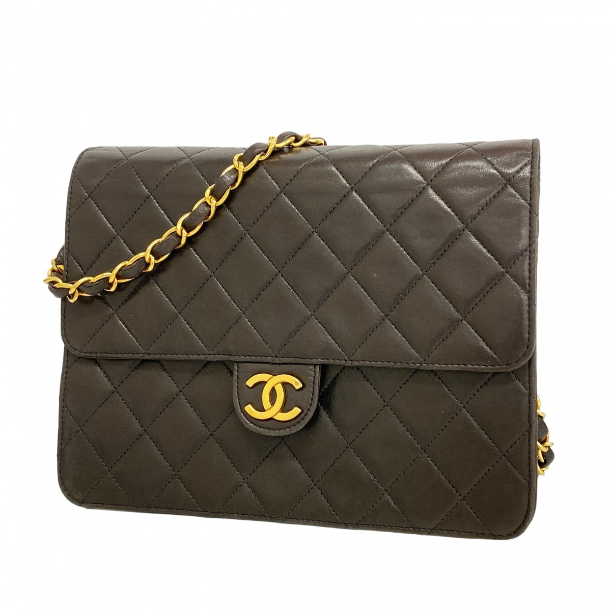 【6dd4903-k】シャネル ショルダーバッグ マトラッセ チェーンショルダー ラムスキン ブラック ゴールド金具【中古】レディース