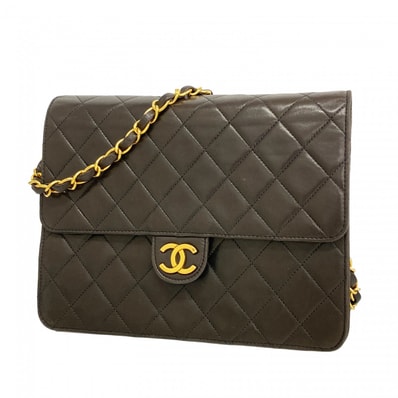 【6dd4903-k】シャネル ショルダーバッグ マトラッセ チェーンショルダー ラムスキン ブラック ゴールド金具【中古】レディース