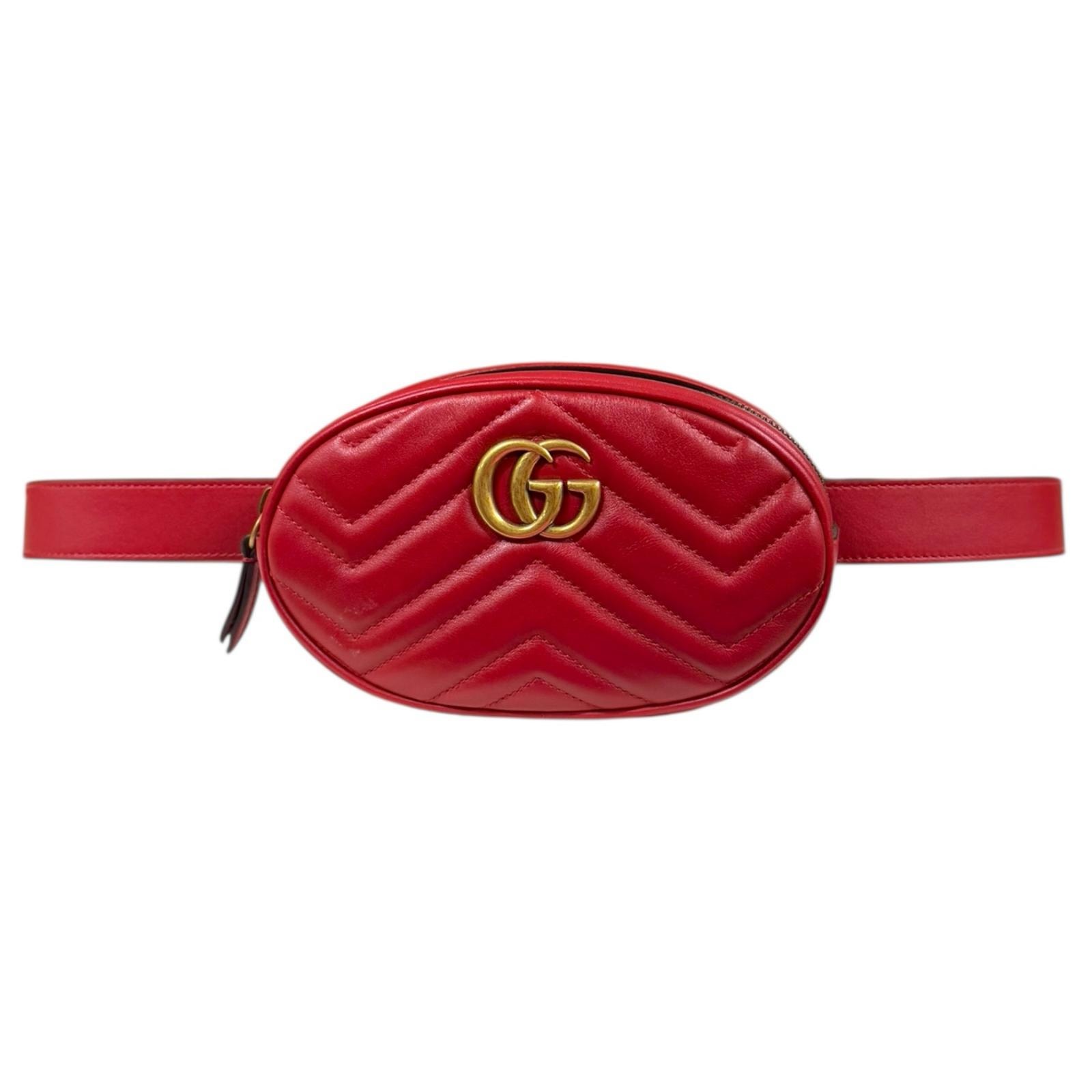 グッチ GGマーモント ウエストバッグ レザー 476434 レッド レディース GUCCI 中古