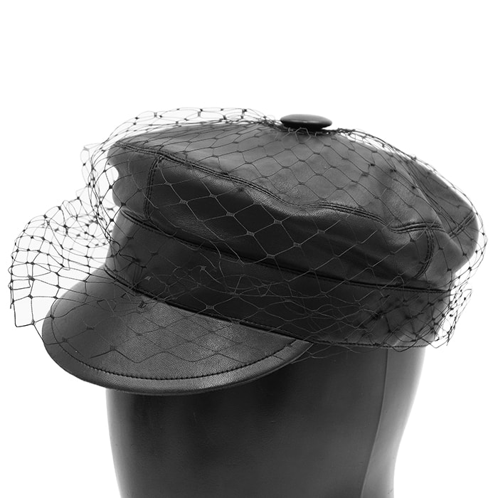 【極美品】Christian Dior クリスチャンディオール キャスケット サイズ 57 レディース  レザー チュール ベール 帽子 小物 ブラック 黒 イタリア製