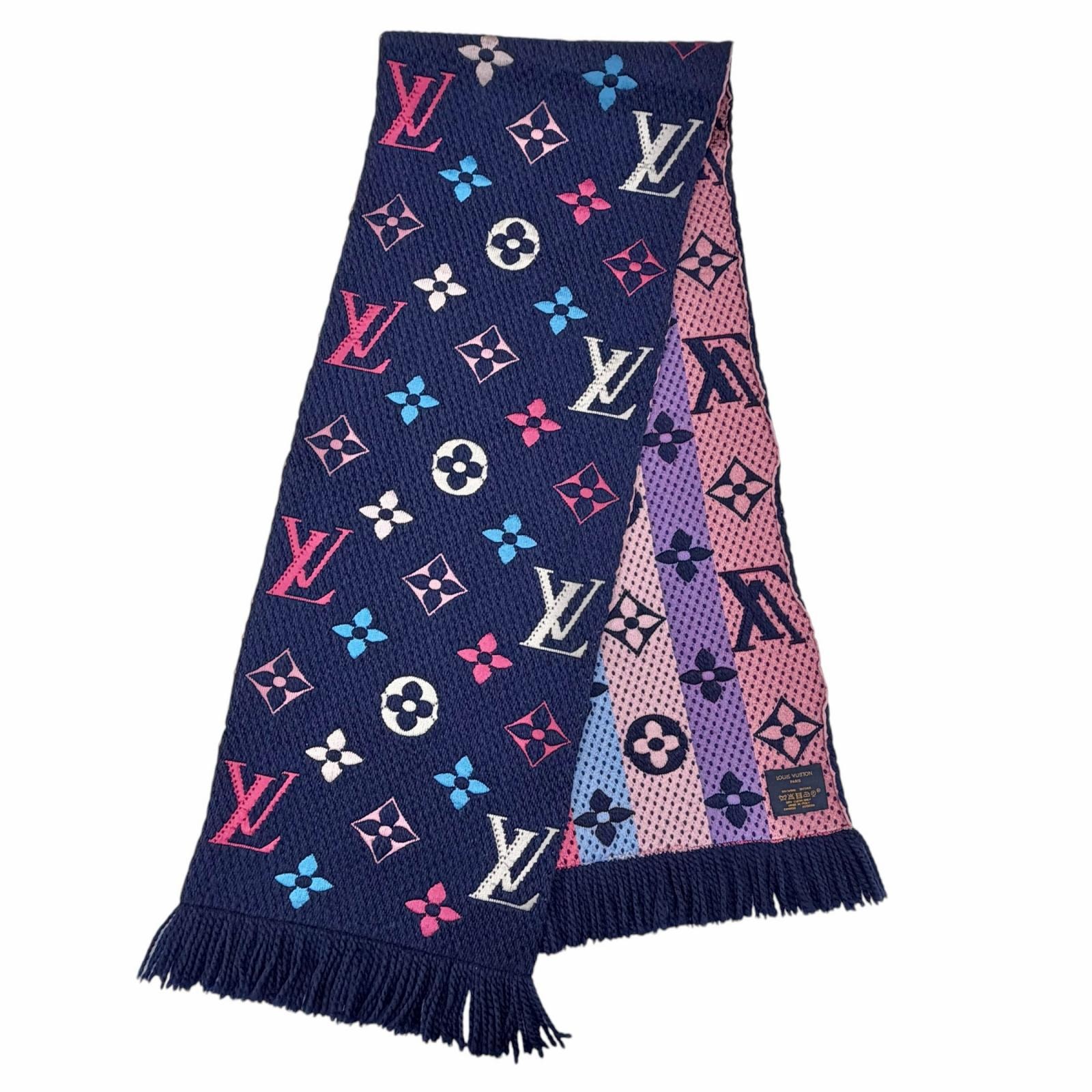 美品 ルイヴィトン マフラー エシャルプ ロゴマニア ネイビー M70899