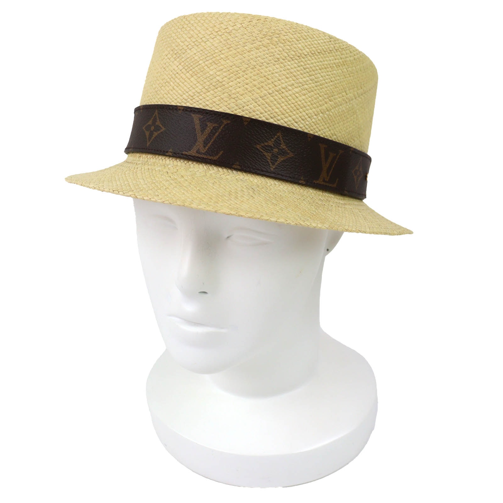 極美品 ルイヴィトン シャポーサマータイム モノグラムレザー ストローハット