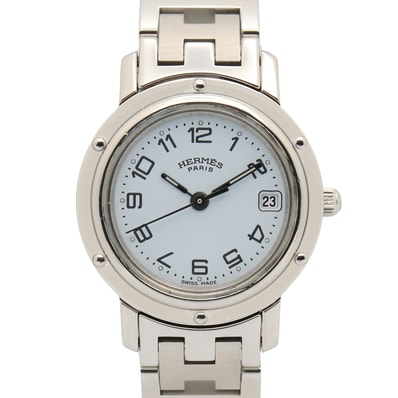 エルメス HERMES クリッパー 腕時計 時計 ステンレススチール レディース ホワイト系 CL4.210 【中古】