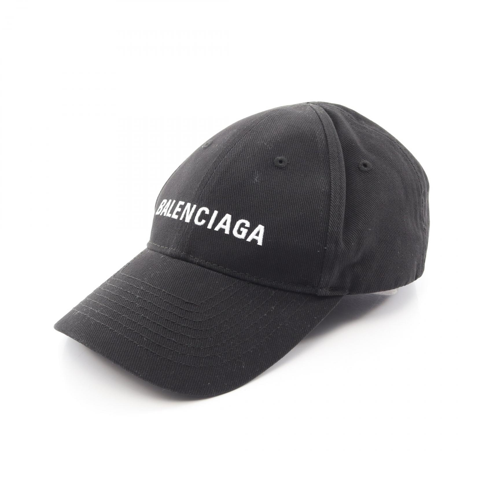 バレンシアガ BALENCIAGA ロゴ刺繍 キャップ 帽子 コットン メンズ レディース ブラック系 【中古】