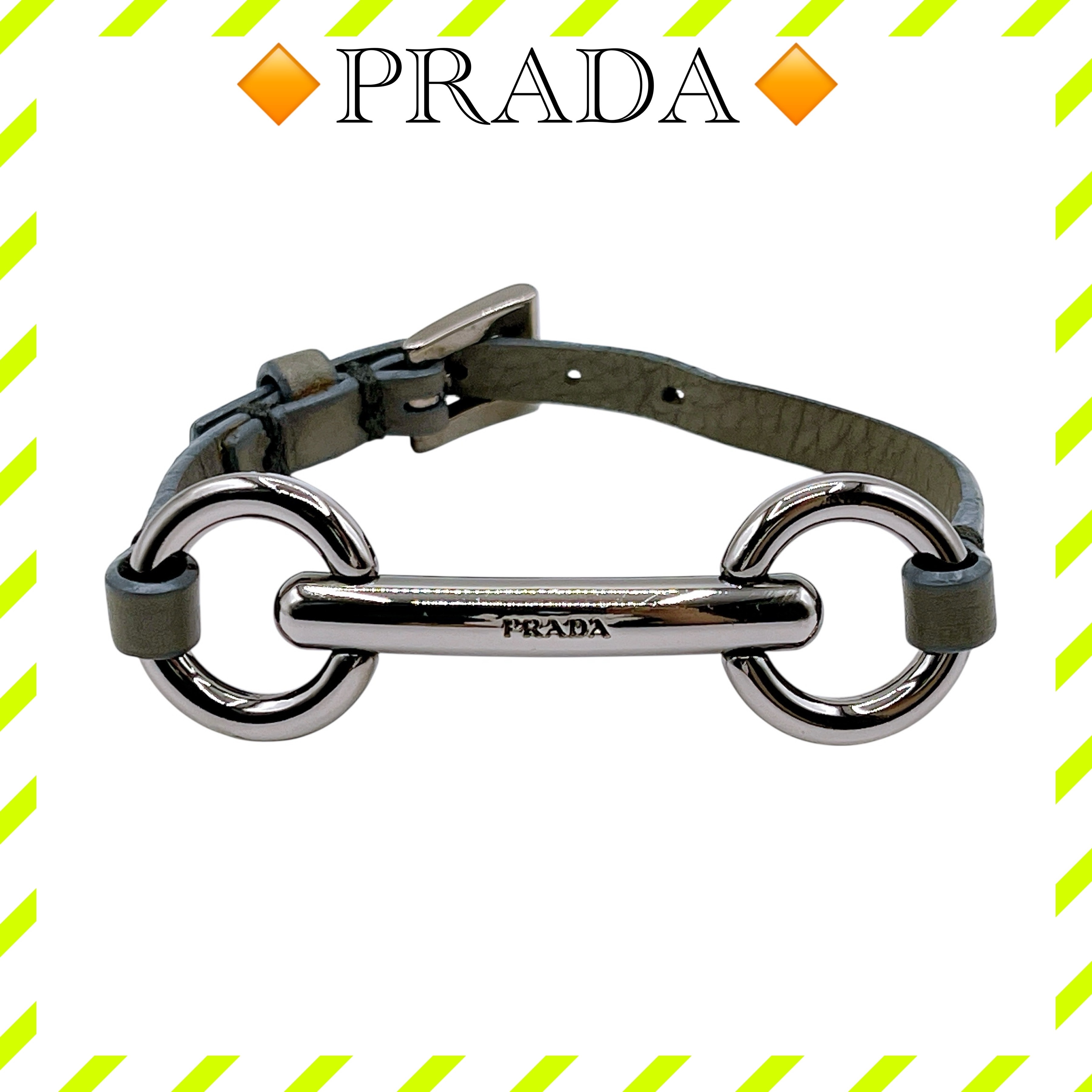 良品 プラダ ホースビット ブレスレット 灰 グレー 銀 シルバー ユニセックス