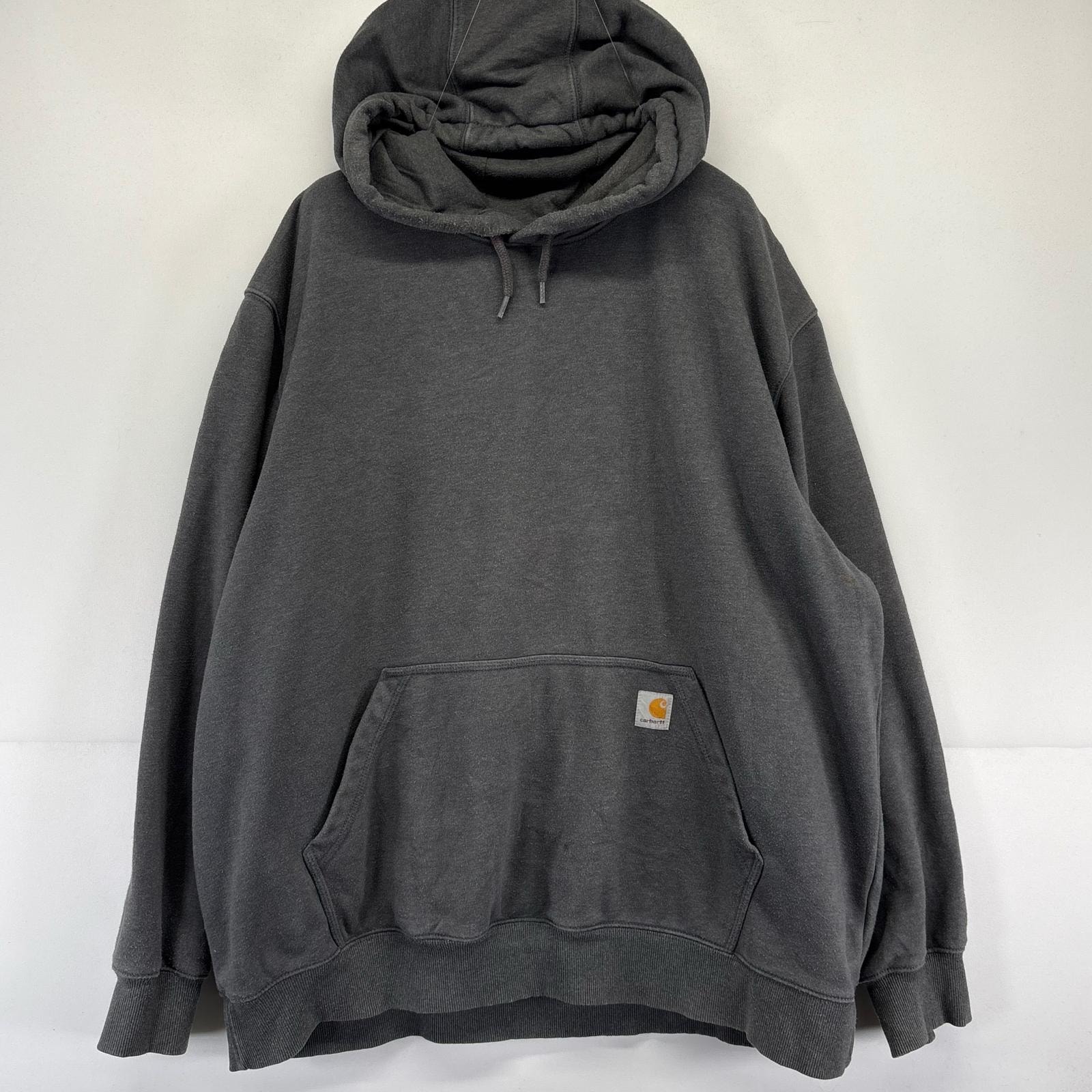 古着 カーハート Carhartt パーカー ワンポイントロゴ プルオーバー スウェット 大きいサイズ 2XL  グレー系 メンズ