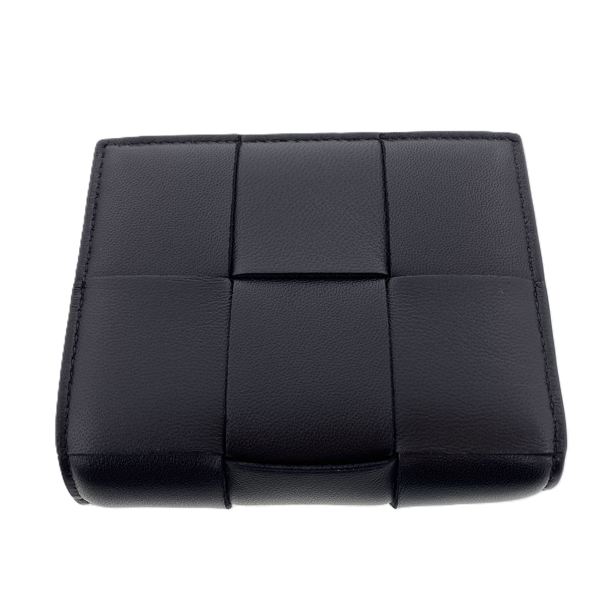 BOTTEGAVENETA ボッテガヴェネタ マキシイントレチャート 二つ折り財布 二つ折り財布 742698 レザー ブラック  レディース【中古】