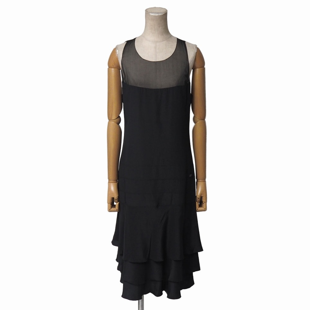 ■美品■CHANEL シャネル ワンピース サイズ38 03P 総シルク ティアード ノースリーブ ブランド古着【中古】20260615/RA9869
