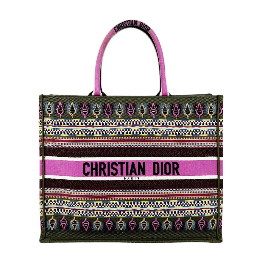 クリスチャンディオール Christian Dior ハンドバッグ ブックトート ラージ キャンバス カーキ/マルチカラー レディース【中古】 z11292