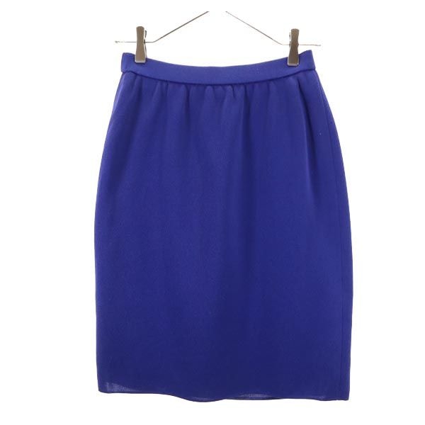 YVES SAINT LAURENT イヴサンローラン 日本製 ウール100% ミディ丈 スカート 11号 ブルー ウエストゴム仕様