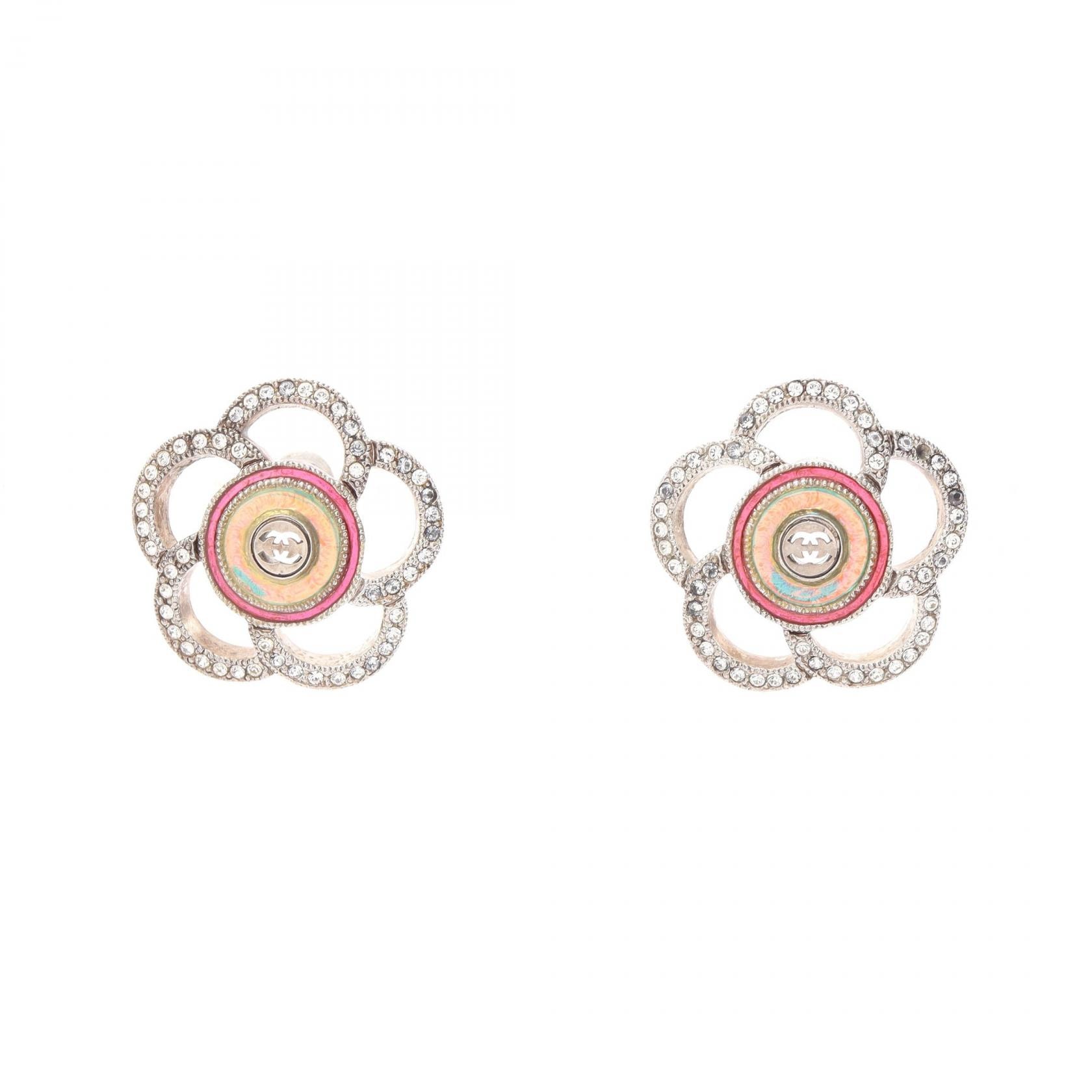 シャネル CHANEL カメリア ココマーク ピアス ジュエリー GP(ゴールドメッキ) ラインストーン レディース ゴールド系 / クリア系 / ピンク系 【中古】